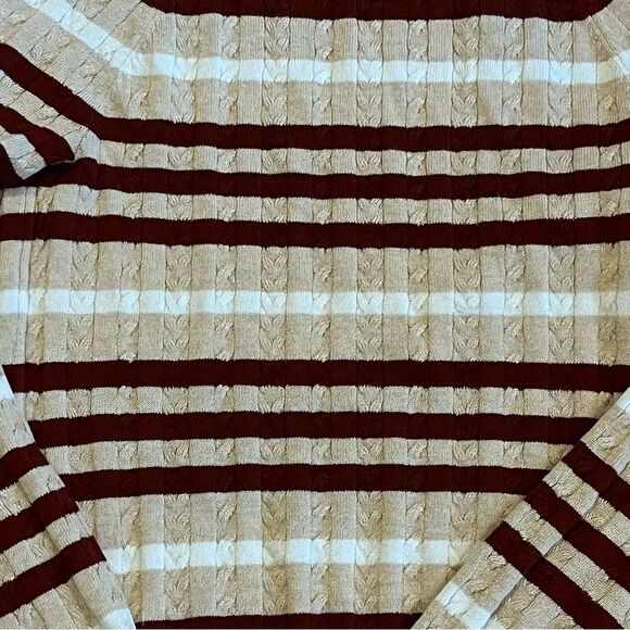 Hooked Up Striped Mock Neck Cable Knit Sweater Tan Burgundy Size Small - Picture 5 of 8